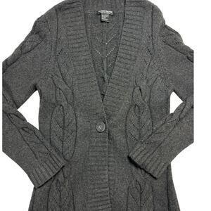 Mariele Waithe Pure Cashmere Cable Knit Cardigan Charcoal Quiet Luxury Sz Med